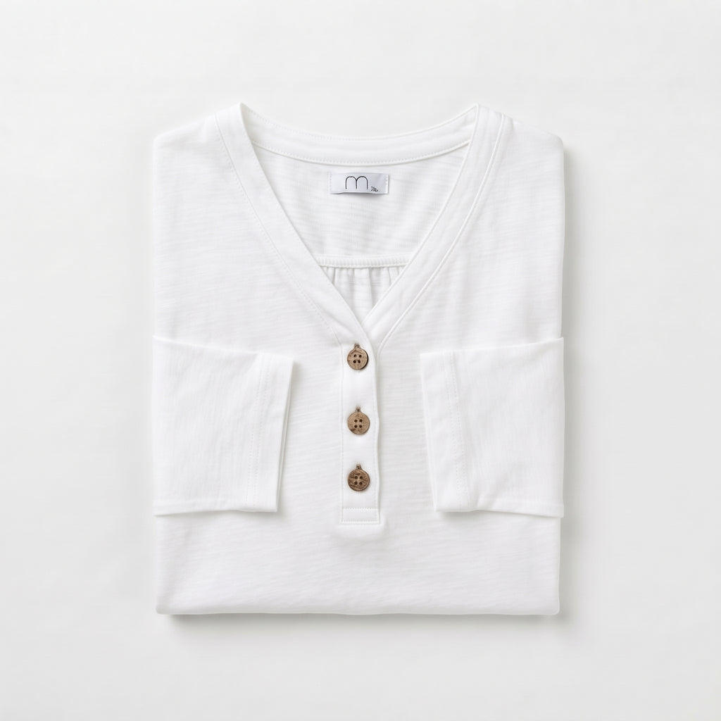 MLN | Slub Cotton Henley Long Sleeve Top