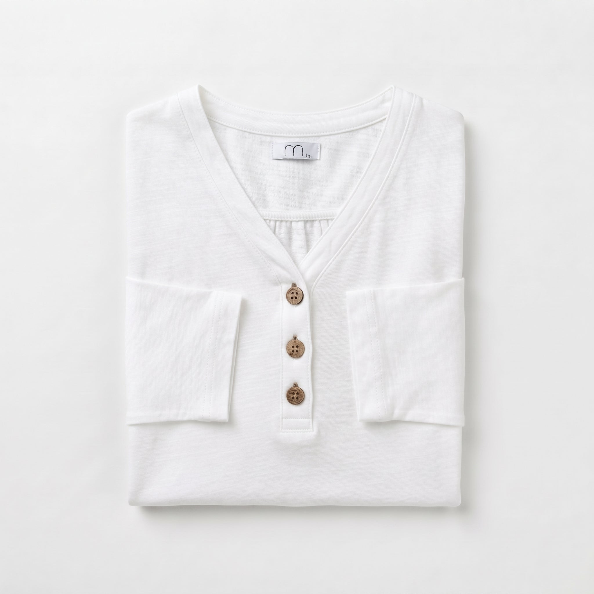 MLN | Slub Cotton Henley Long Sleeve Top