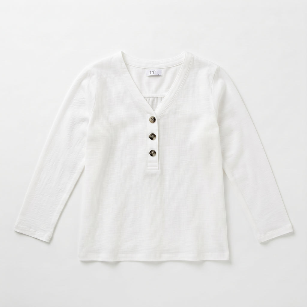 MLN | Slub Cotton Henley Long Sleeve Top