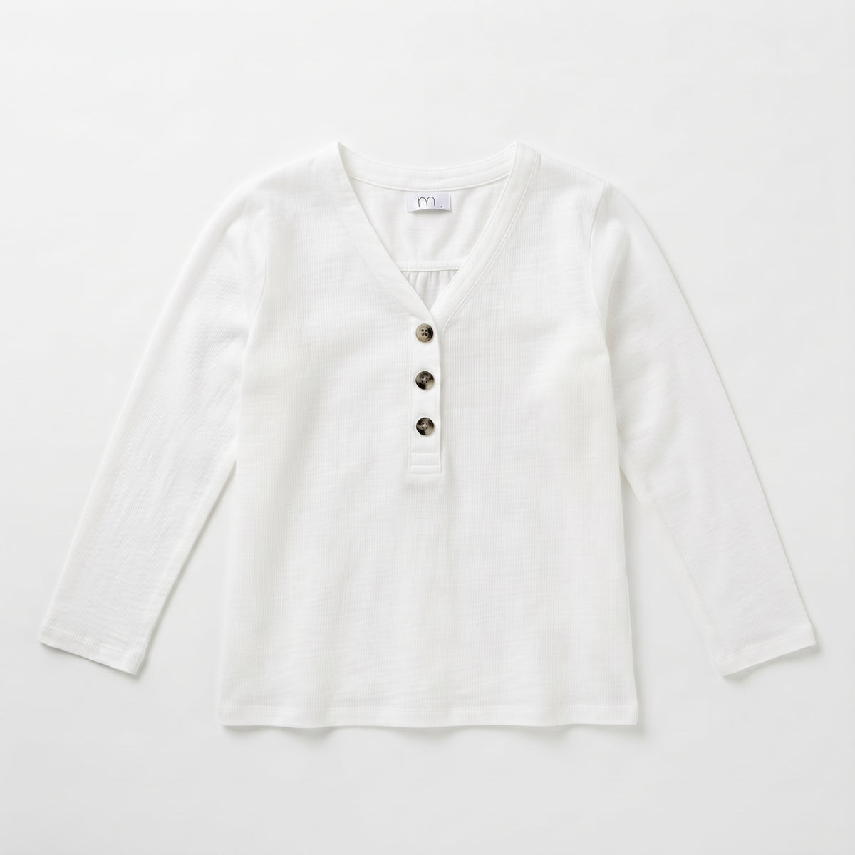MLN | Slub Cotton Henley Long Sleeve Top