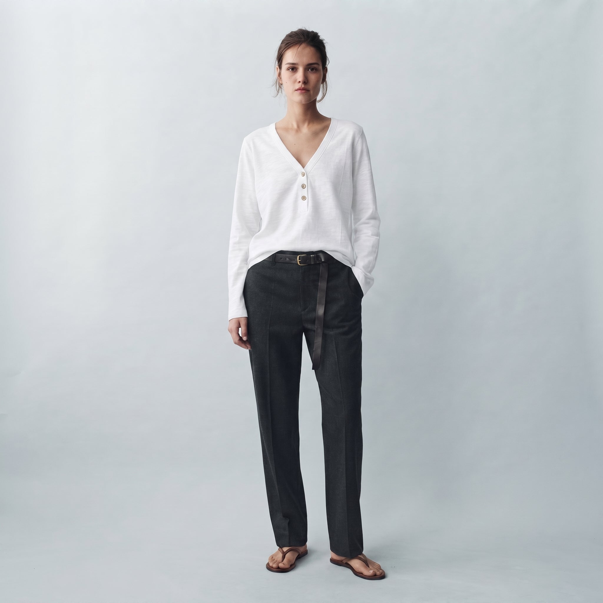 MLN | Slub Cotton Henley Long Sleeve Top