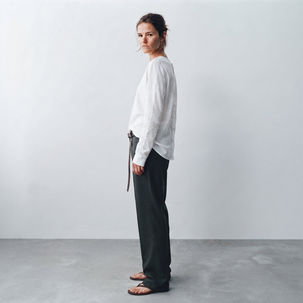 MLN | Slub Cotton Henley Long Sleeve Top