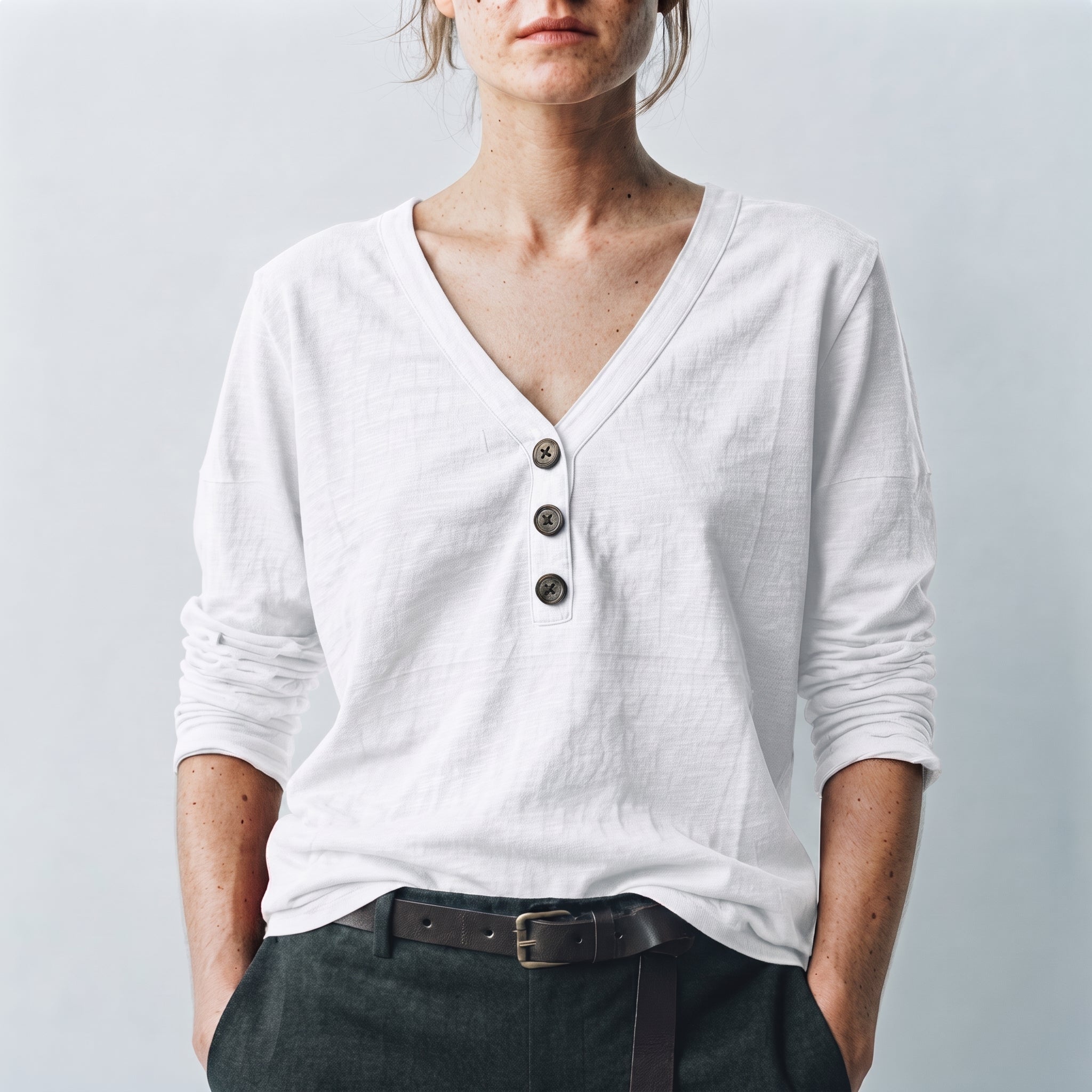 MLN | Slub Cotton Henley Long Sleeve Top