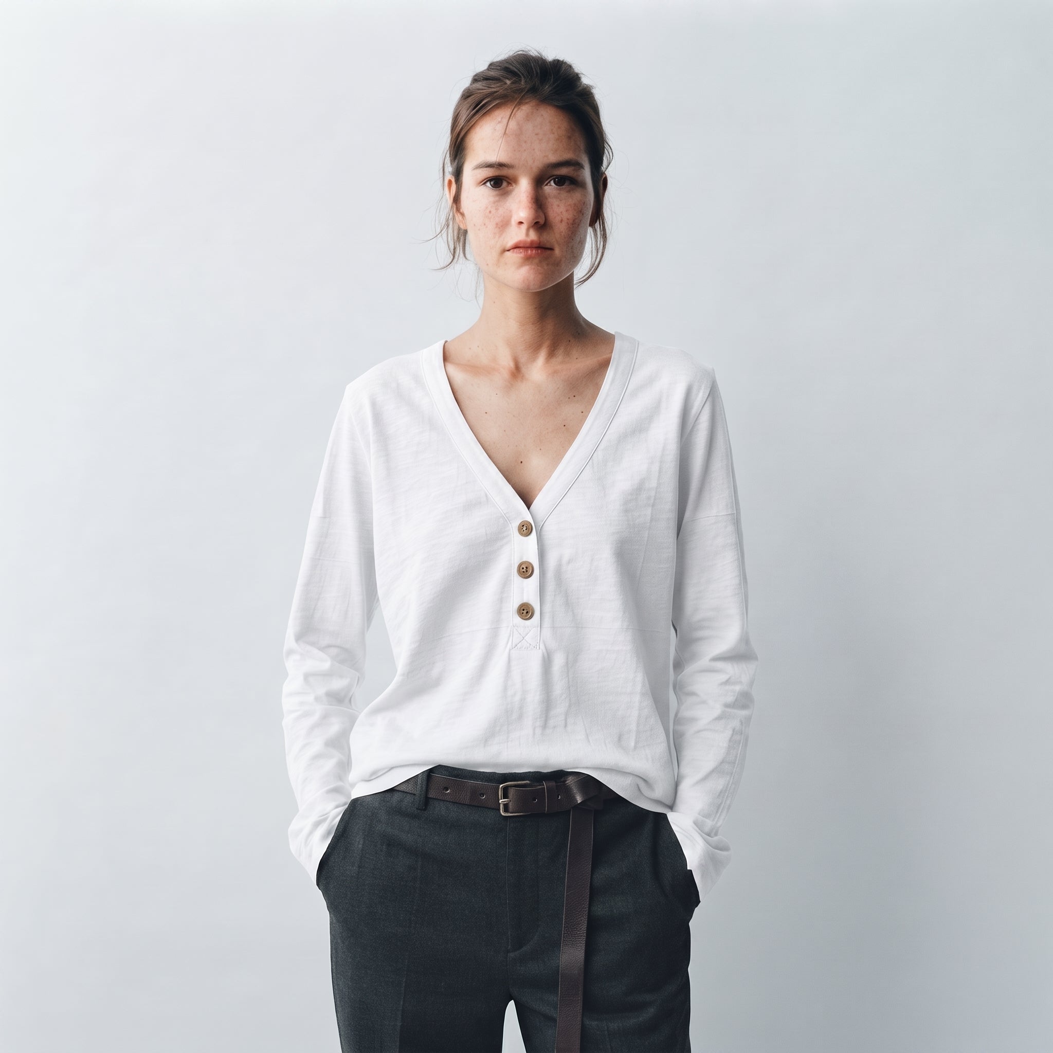 MLN | Slub Cotton Henley Long Sleeve Top