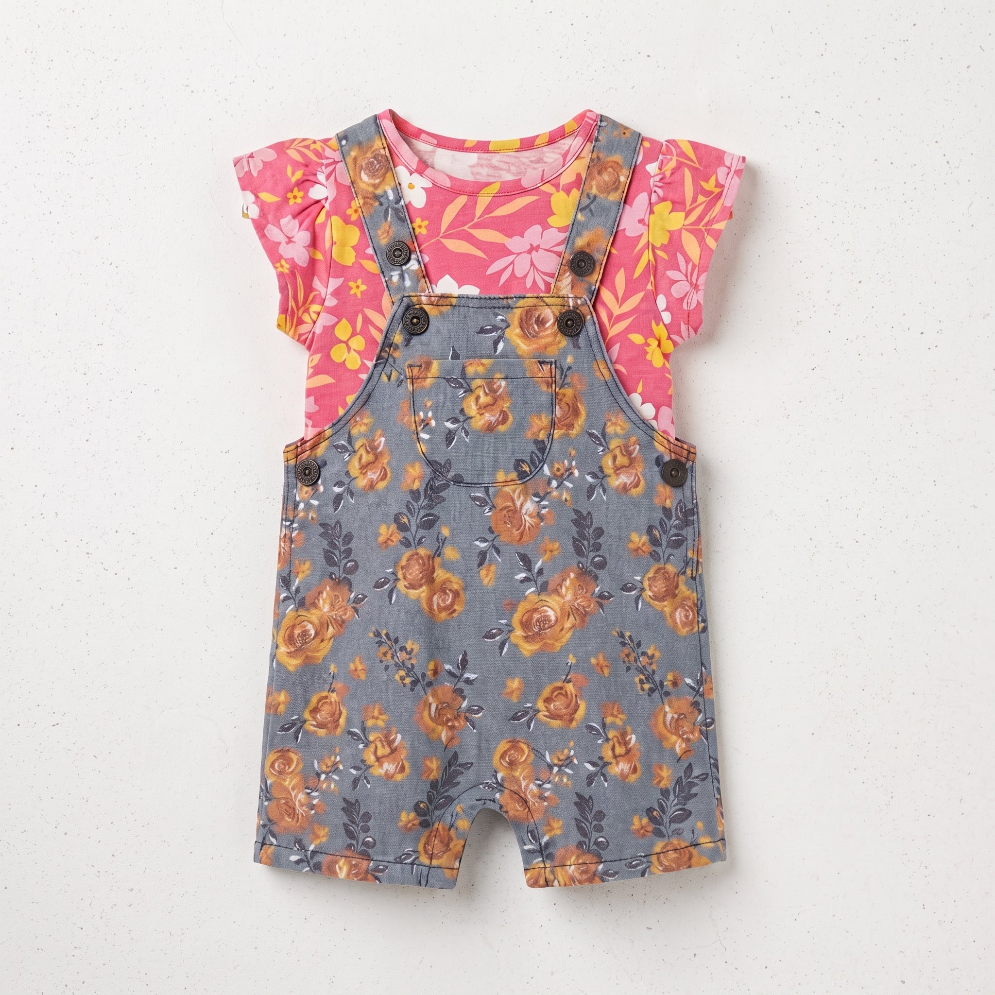 Nannette | Baby Girls Floral Overalls and Top Set