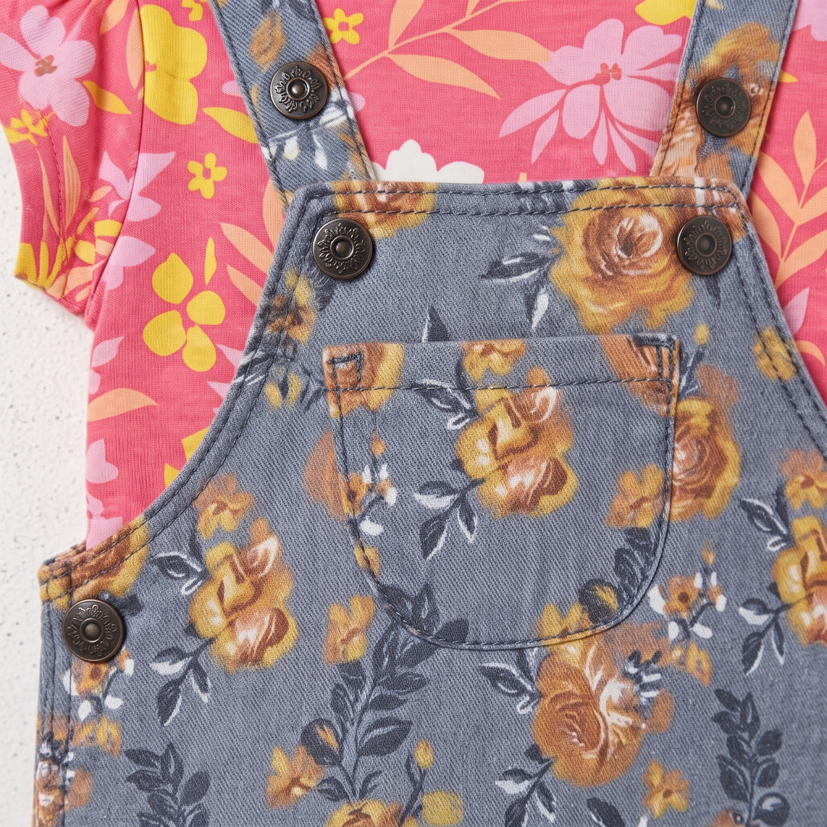 Nannette | Baby Girls Floral Overalls and Top Set