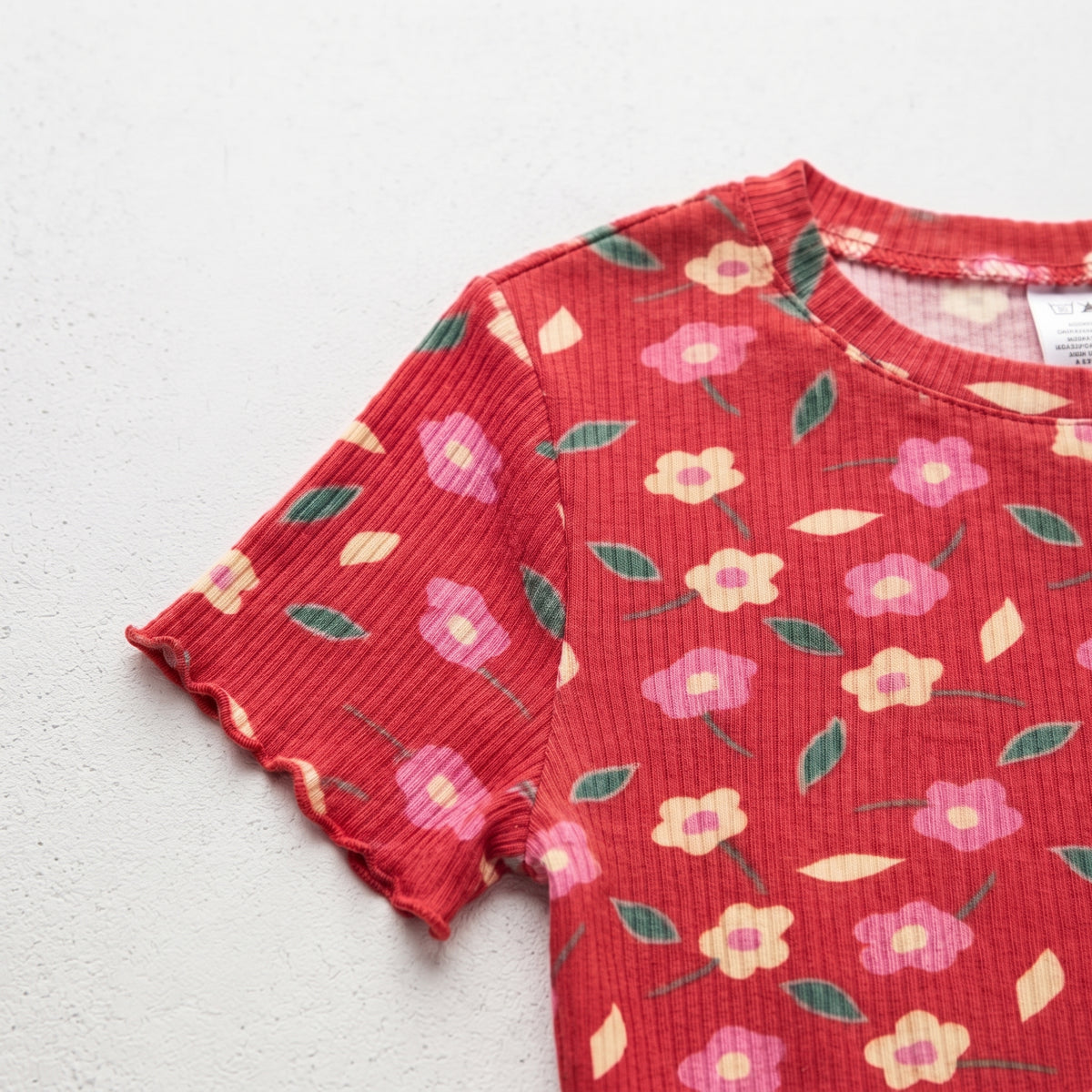 Ever.me | Floral Ribbed Lettuce Trim T-Shirt