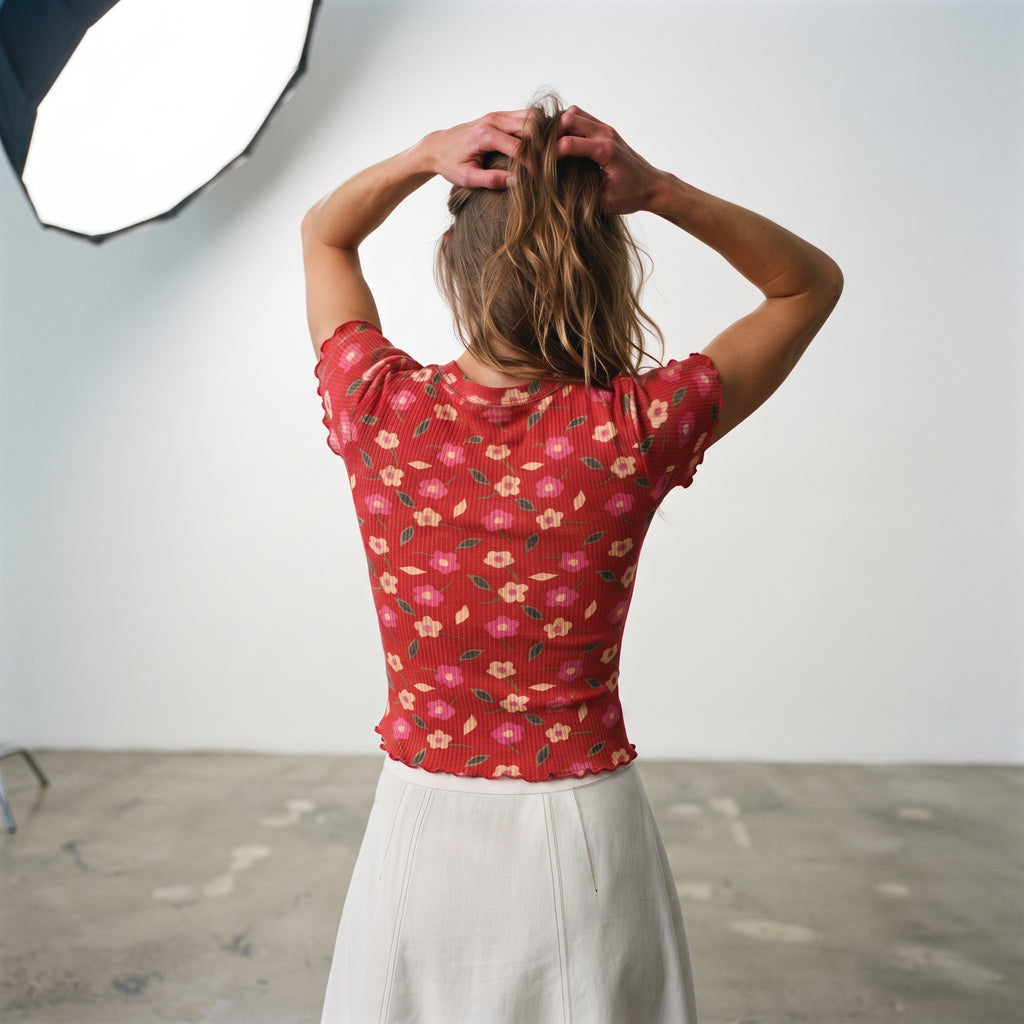 Ever.me | Floral Ribbed Lettuce Trim T-Shirt