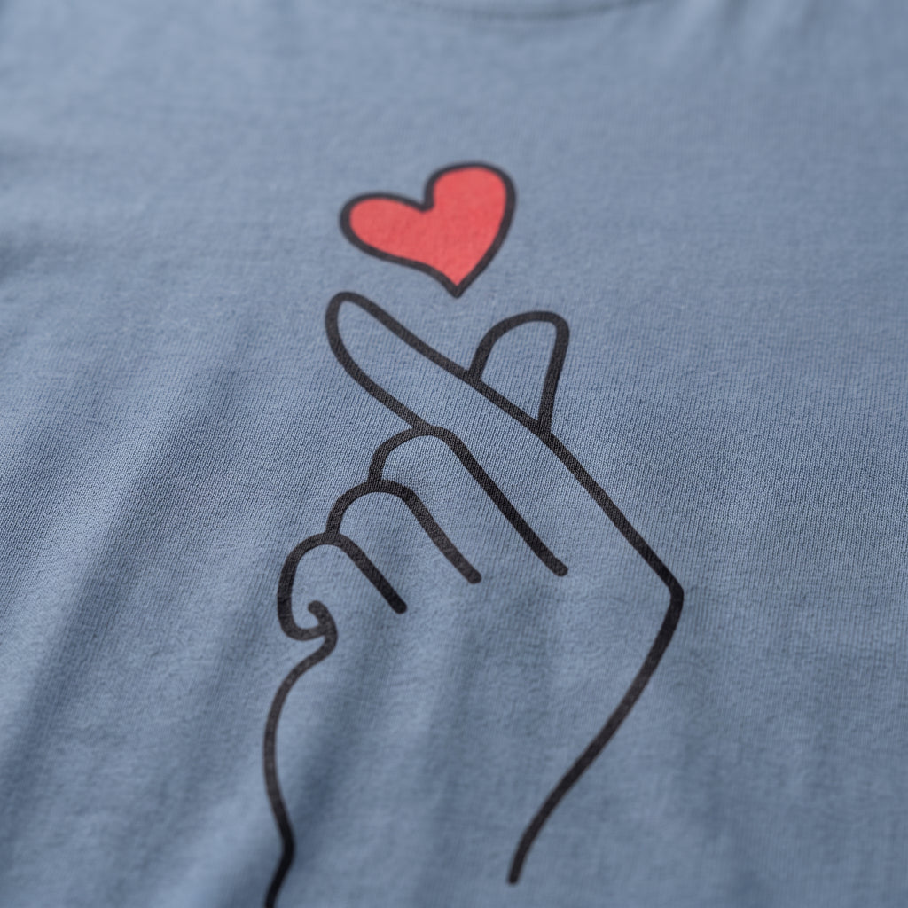 J&R | Finger Heart Graphic Cropped T-Shirt - Slate Blue