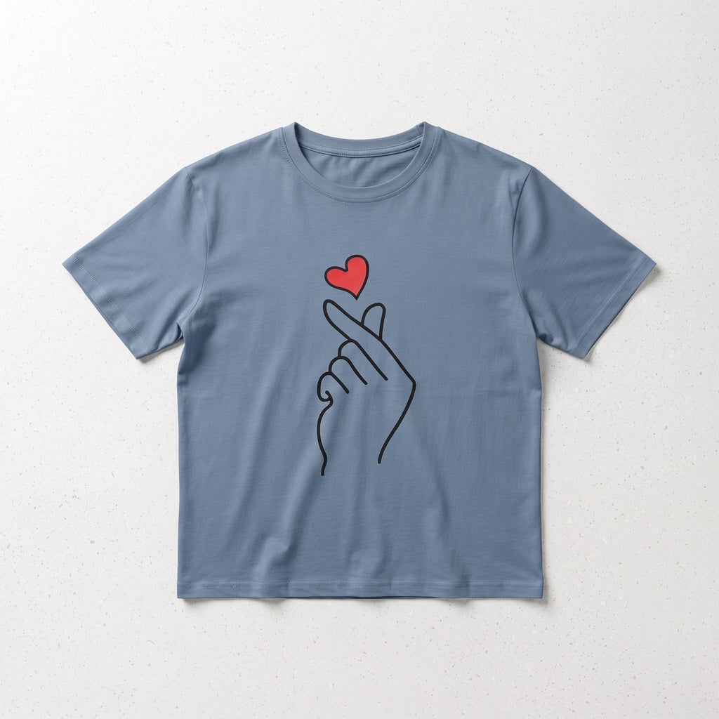 J&R | Finger Heart Graphic Cropped T-Shirt - Slate Blue