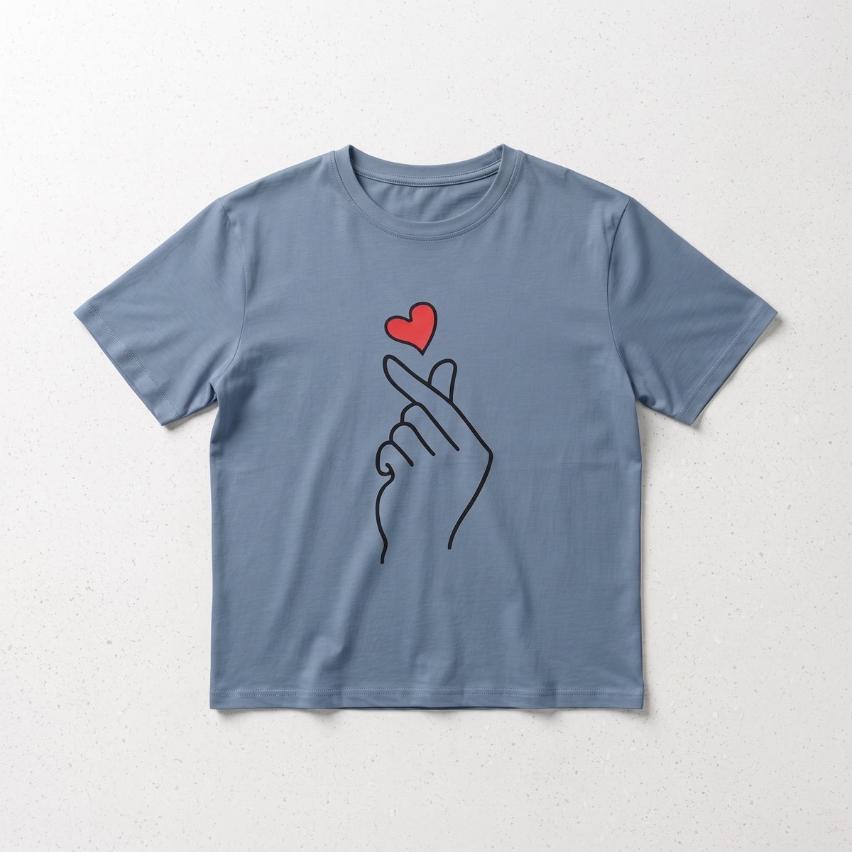 J&R | Finger Heart Graphic Cropped T-Shirt - Slate Blue