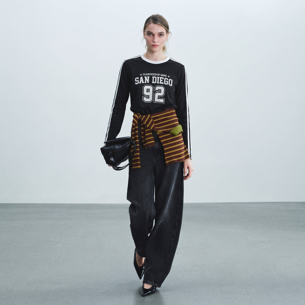 FB Sister | Women's Varsity 'San Diego 92' Long Sleeve Crop Top - Black