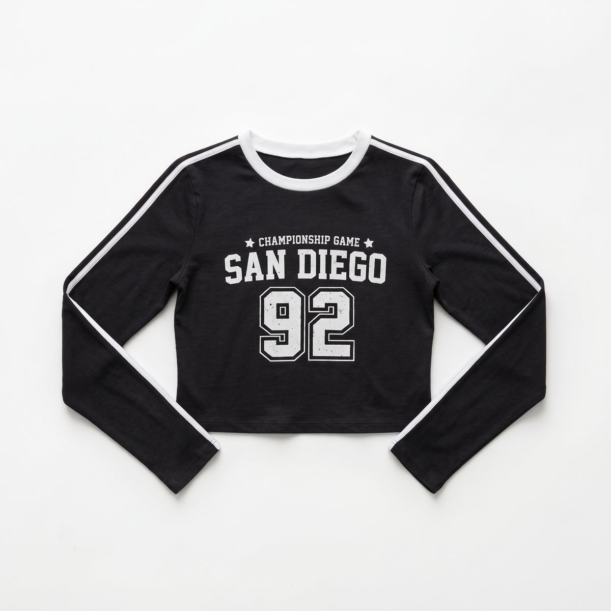 FB Sister | Women's Varsity 'San Diego 92' Long Sleeve Crop Top - Black