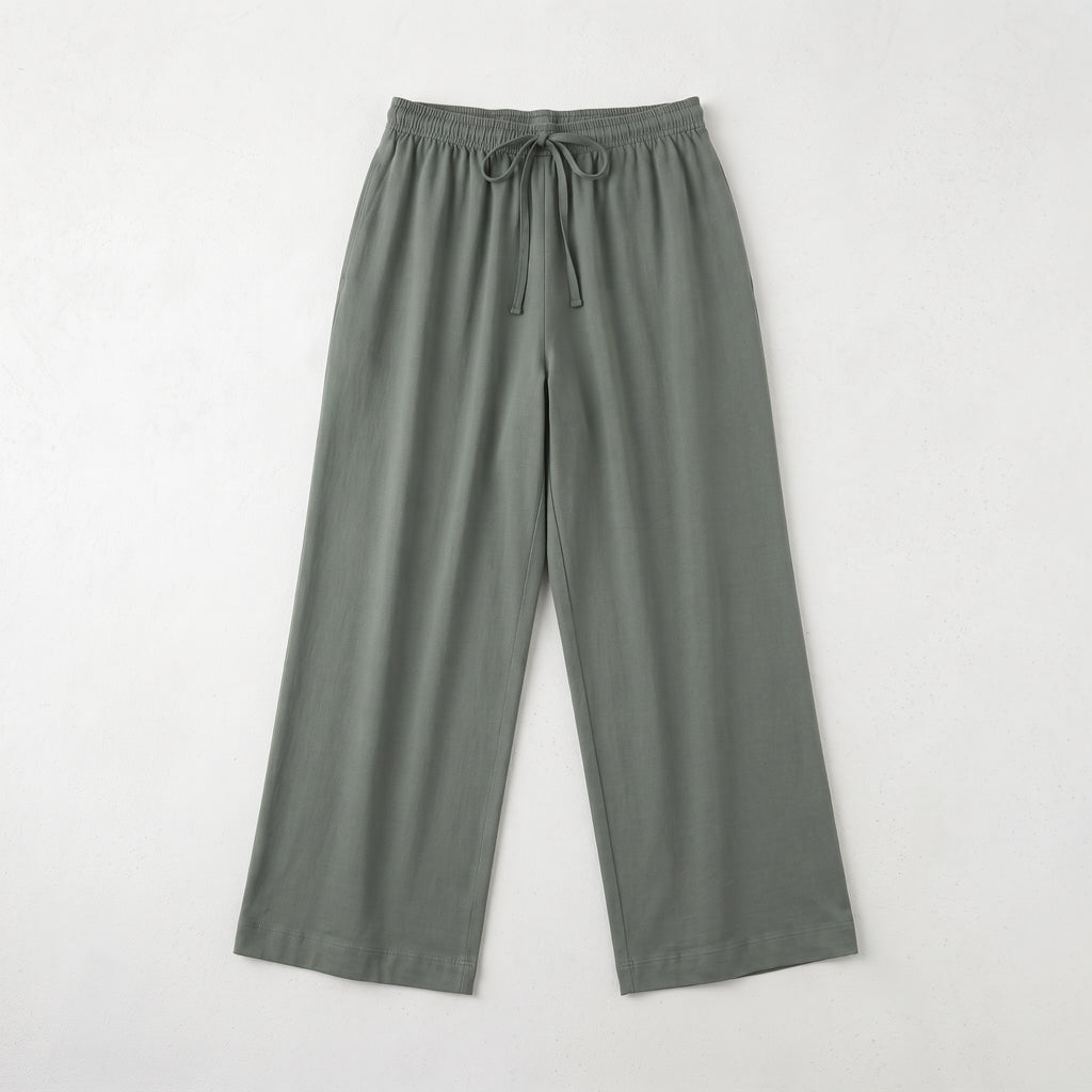 Gloria Jean | Women's Fluid Drawstring Palazzo Trousers - Sage Green/Grey