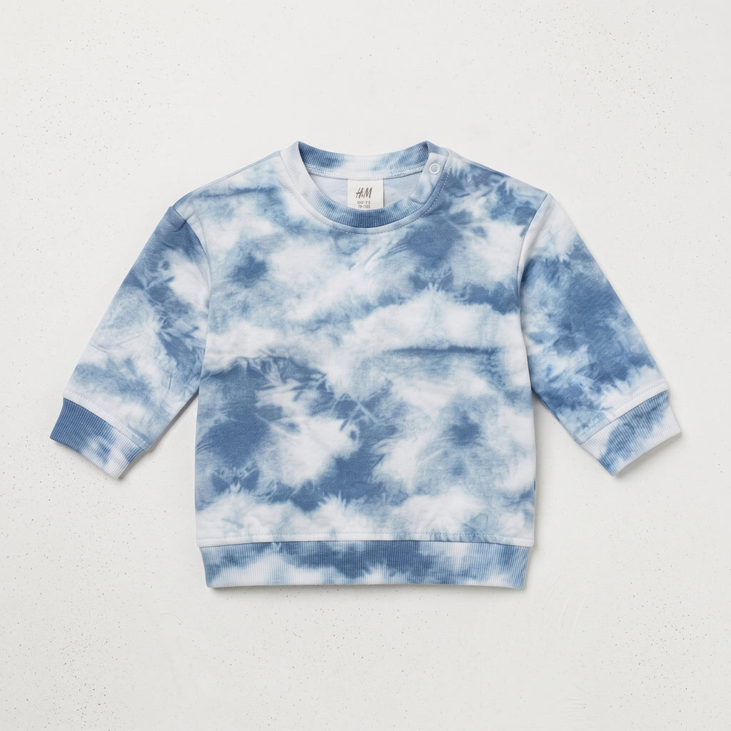 H&M | Boys' Tie-Dye Cloud Graphic Fleece Sweatshirt - Blue & White