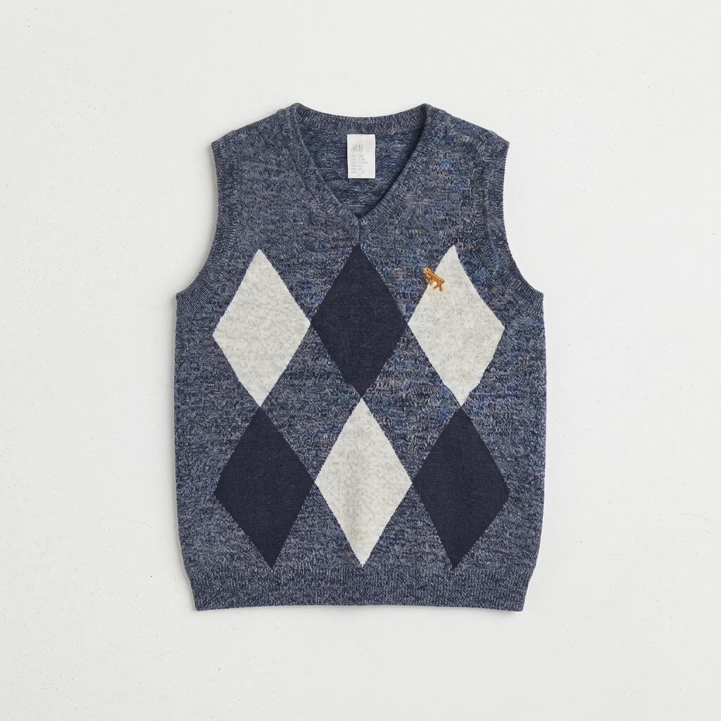 H&M | Boys' Argyle Knitted Sweater Vest - Denim Blue