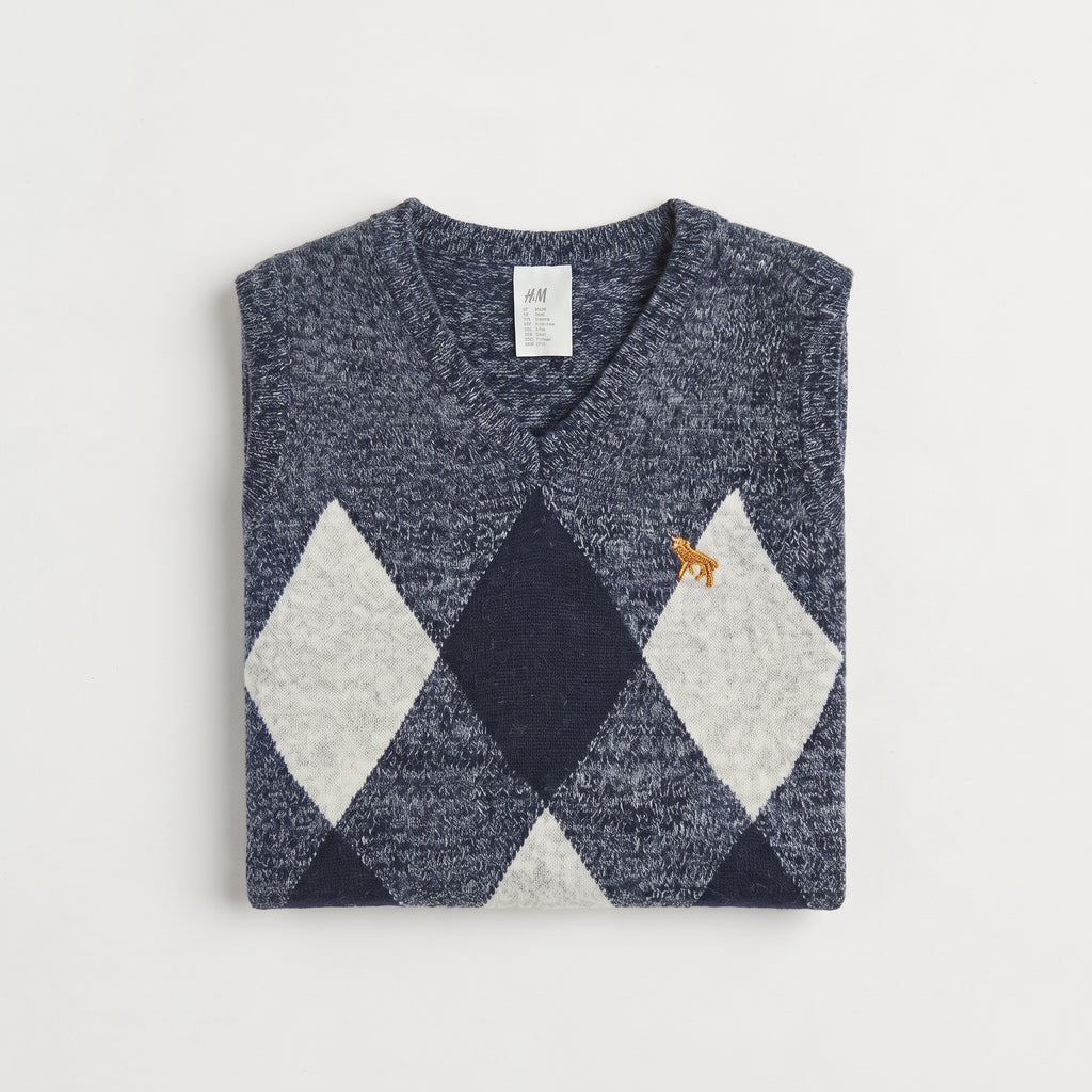H&M | Boys' Argyle Knitted Sweater Vest - Denim Blue