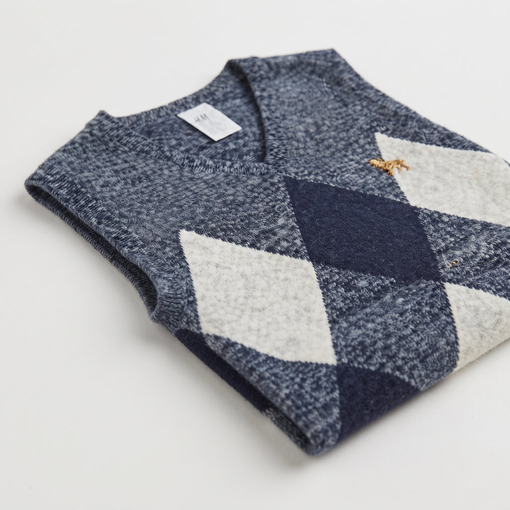 H&M | Boys' Argyle Knitted Sweater Vest - Denim Blue