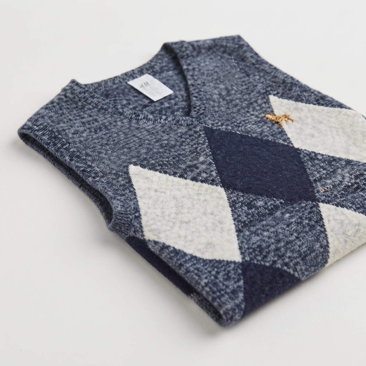H&M | Boys' Argyle Knitted Sweater Vest - Denim Blue