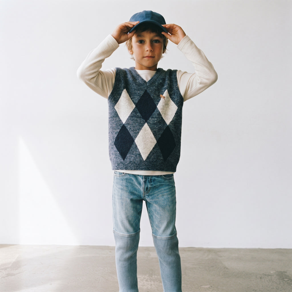 H&M | Boys' Argyle Knitted Sweater Vest - Denim Blue