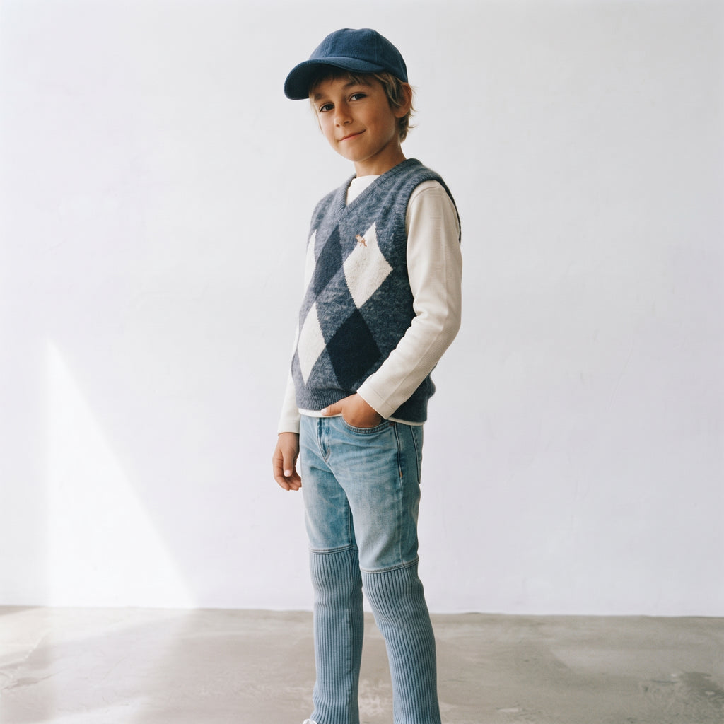 H&M | Boys' Argyle Knitted Sweater Vest - Denim Blue