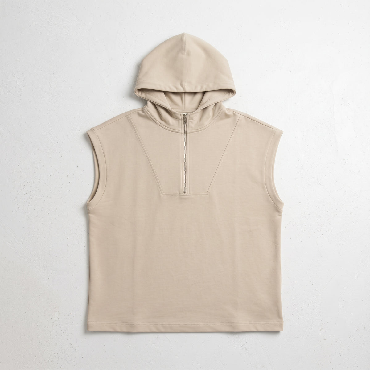 H&M | Half-Zip Sleeveless Boxy Fleece Hoodie Vest - Sand Beige