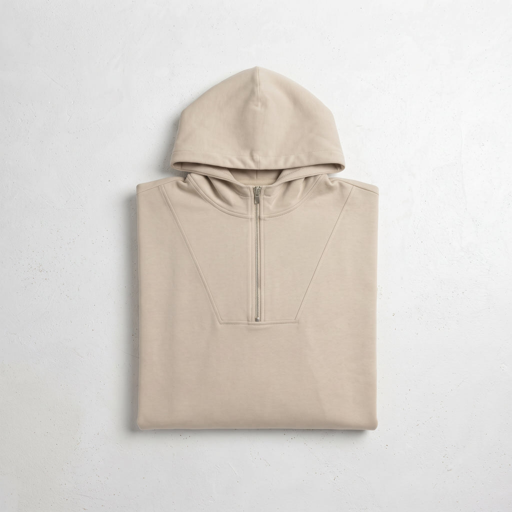 H&M | Half-Zip Sleeveless Boxy Fleece Hoodie Vest - Sand Beige