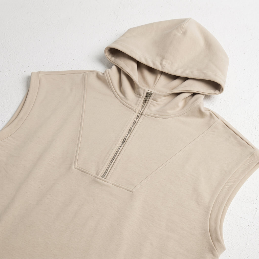 H&M | Half-Zip Sleeveless Boxy Fleece Hoodie Vest - Sand Beige