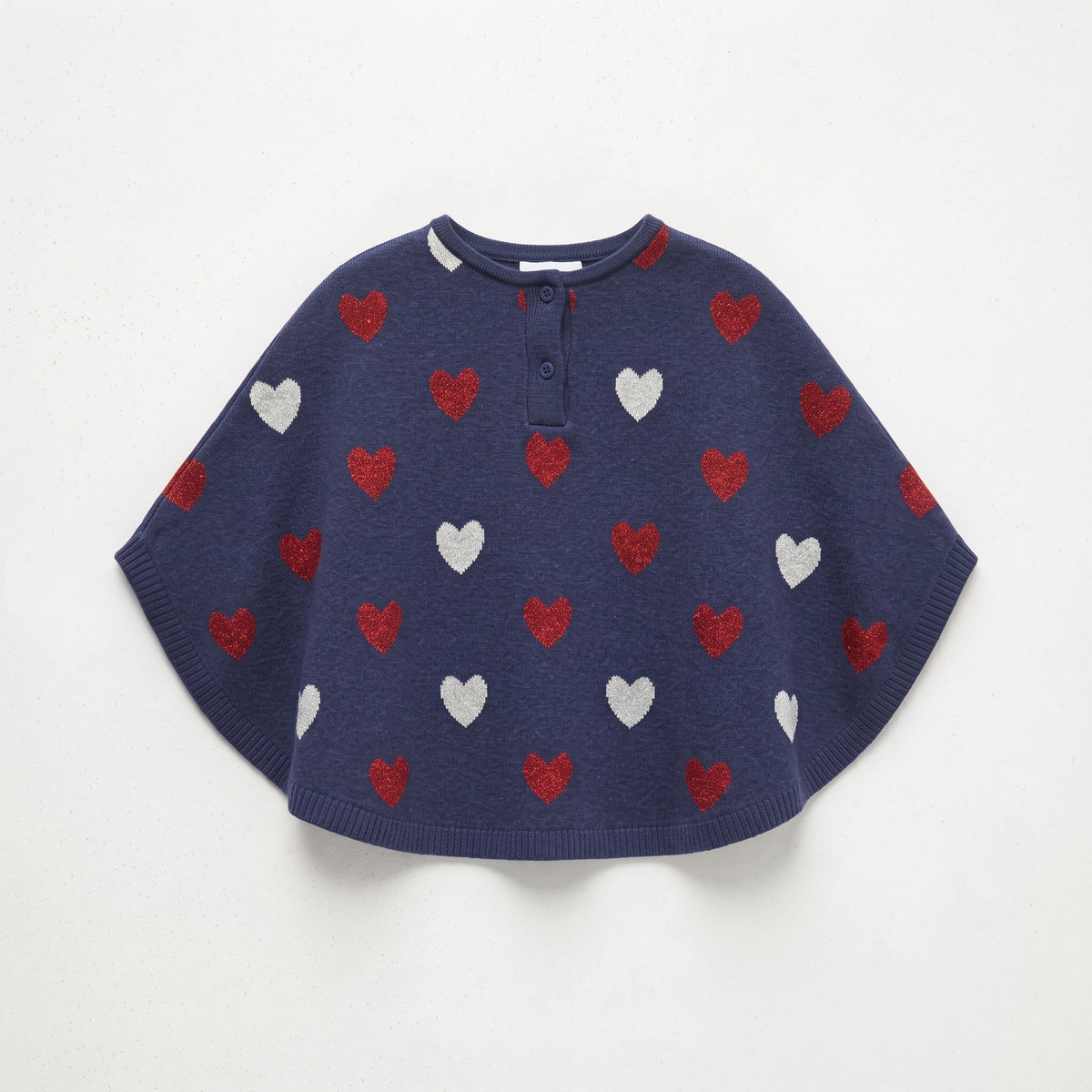 Lily & Jack | Girls' Heart Knit Buttoned Poncho - Navy Blue