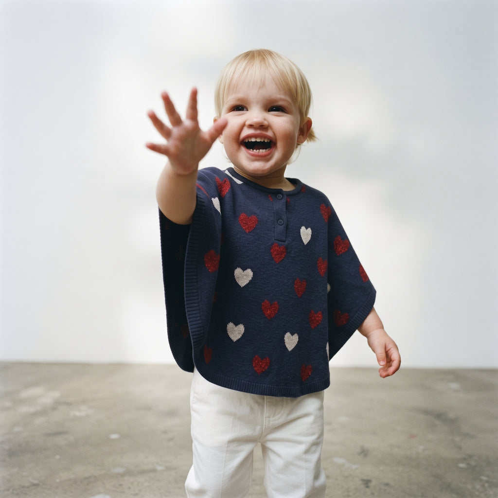 Lily & Jack | Girls' Heart Knit Buttoned Poncho - Navy Blue