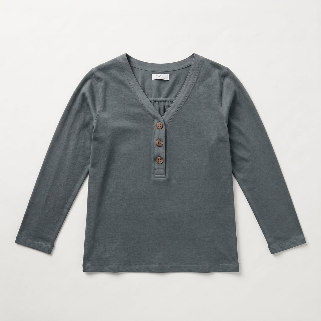MLN | Slub Cotton Henley Long Sleeve Top