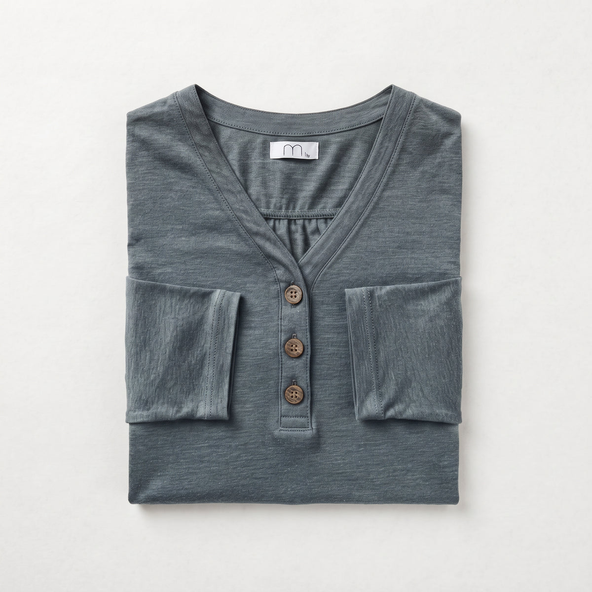 MLN | Slub Cotton Henley Long Sleeve Top
