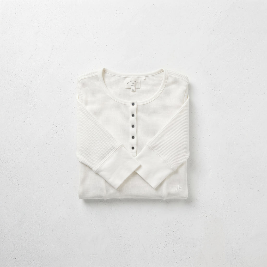 Next | Women's Long Sleeve Waffle Henley Top - Ecru White