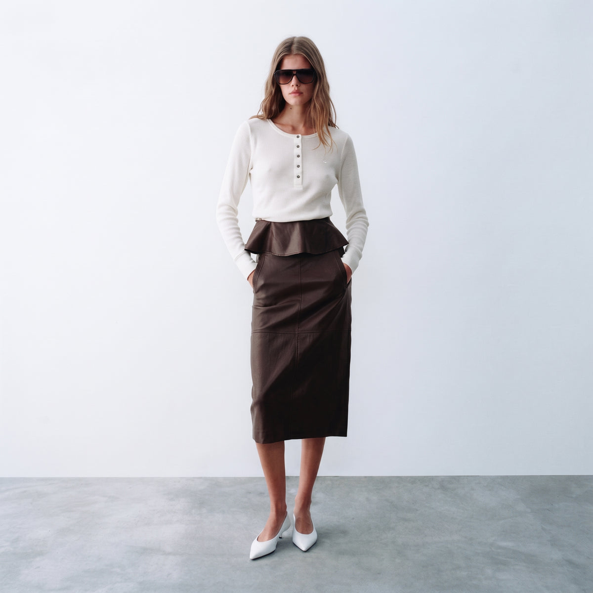 Next | Women's Long Sleeve Waffle Henley Top - Ecru White