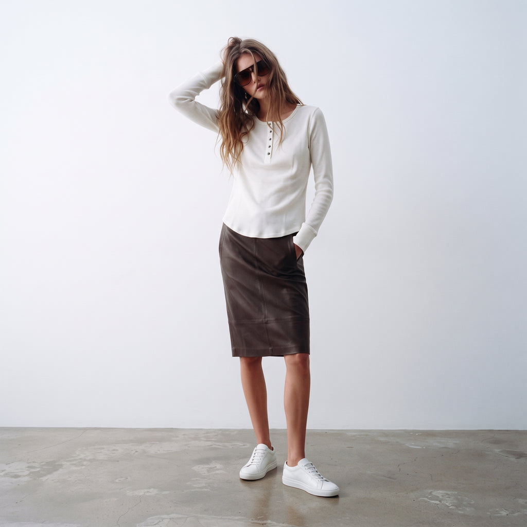 Next | Women's Long Sleeve Waffle Henley Top - Ecru White