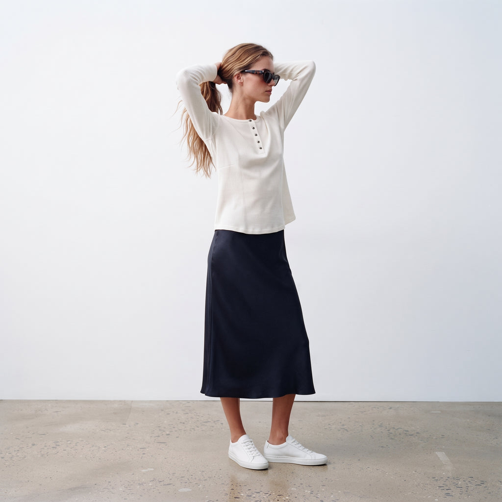 Next | Women's Long Sleeve Waffle Henley Top - Ecru White