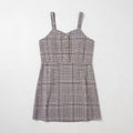 Primark | Girl's Plaid Button-Front Pinafore Mini Dress - Neutral Brown Check