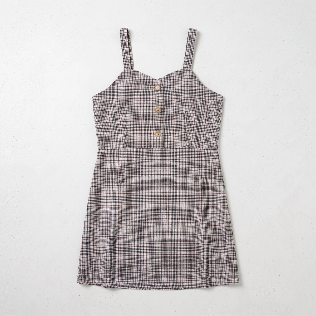 Primark | Girl's Plaid Button-Front Pinafore Mini Dress - Neutral Brown Check