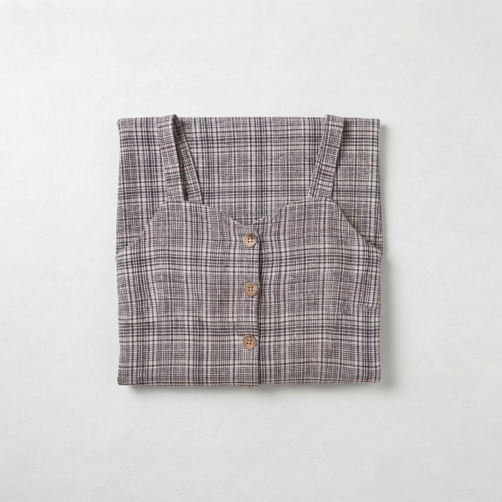 Primark | Girl's Plaid Button-Front Pinafore Mini Dress - Neutral Brown Check