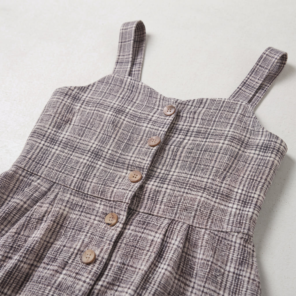 Primark | Girl's Plaid Button-Front Pinafore Mini Dress - Neutral Brown Check