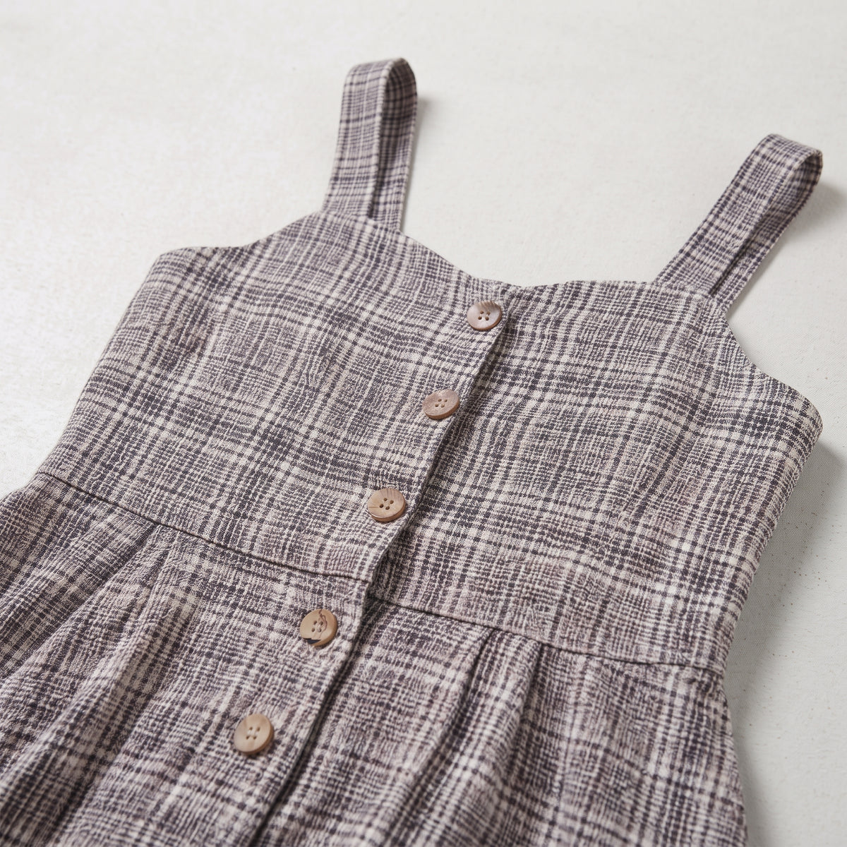 Primark | Girl's Plaid Button-Front Pinafore Mini Dress - Neutral Brown Check