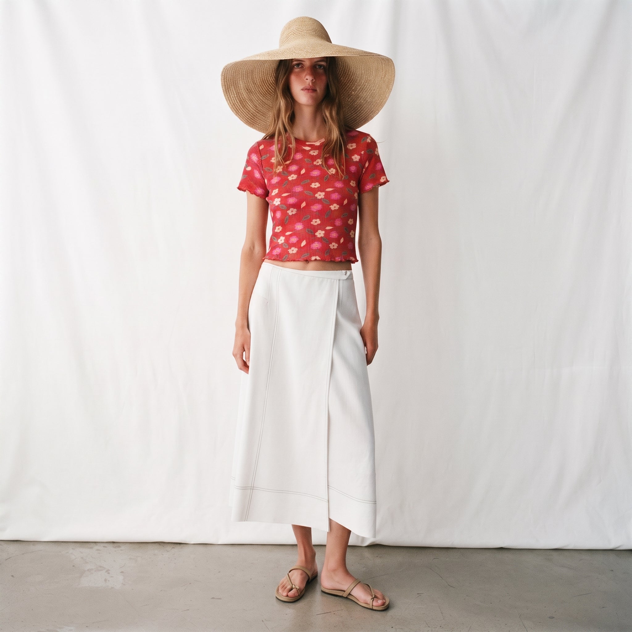 Ever.me | Floral Ribbed Lettuce Trim T-Shirt