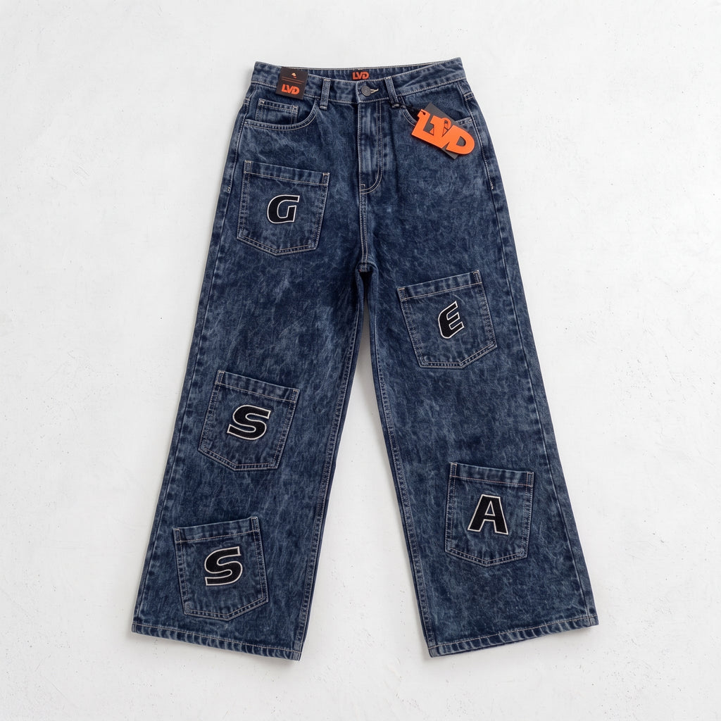 LVD Women's Multi-Pocket Letter Patch Baggy Skate Jeans