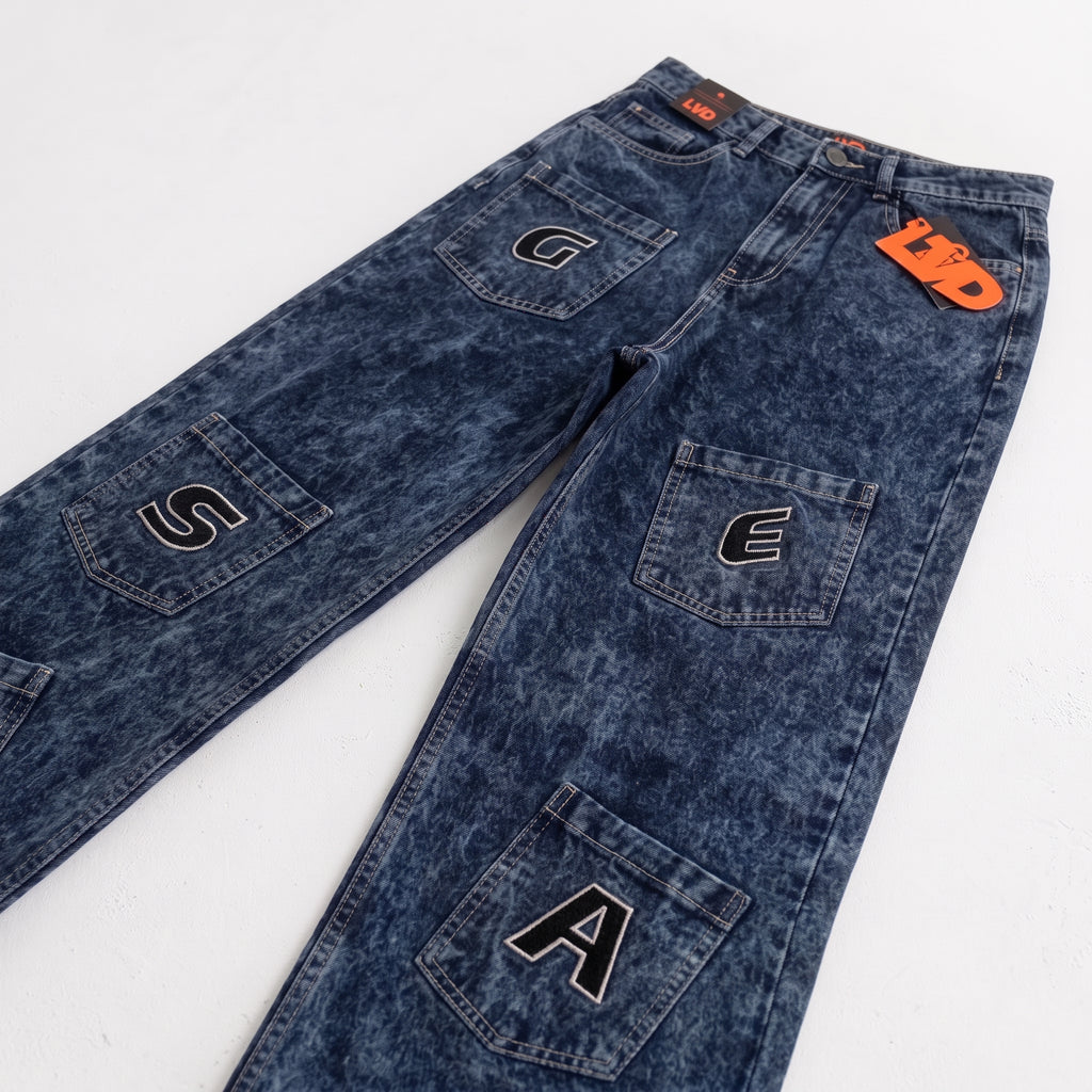 LVD Women's Multi-Pocket Letter Patch Baggy Skate Jeans