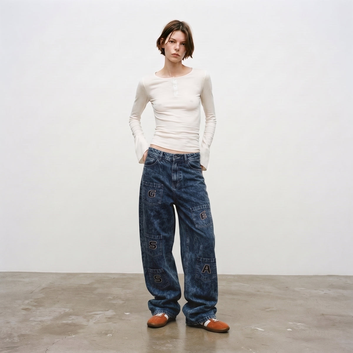 LVD Women's Multi-Pocket Letter Patch Baggy Skate Jeans
