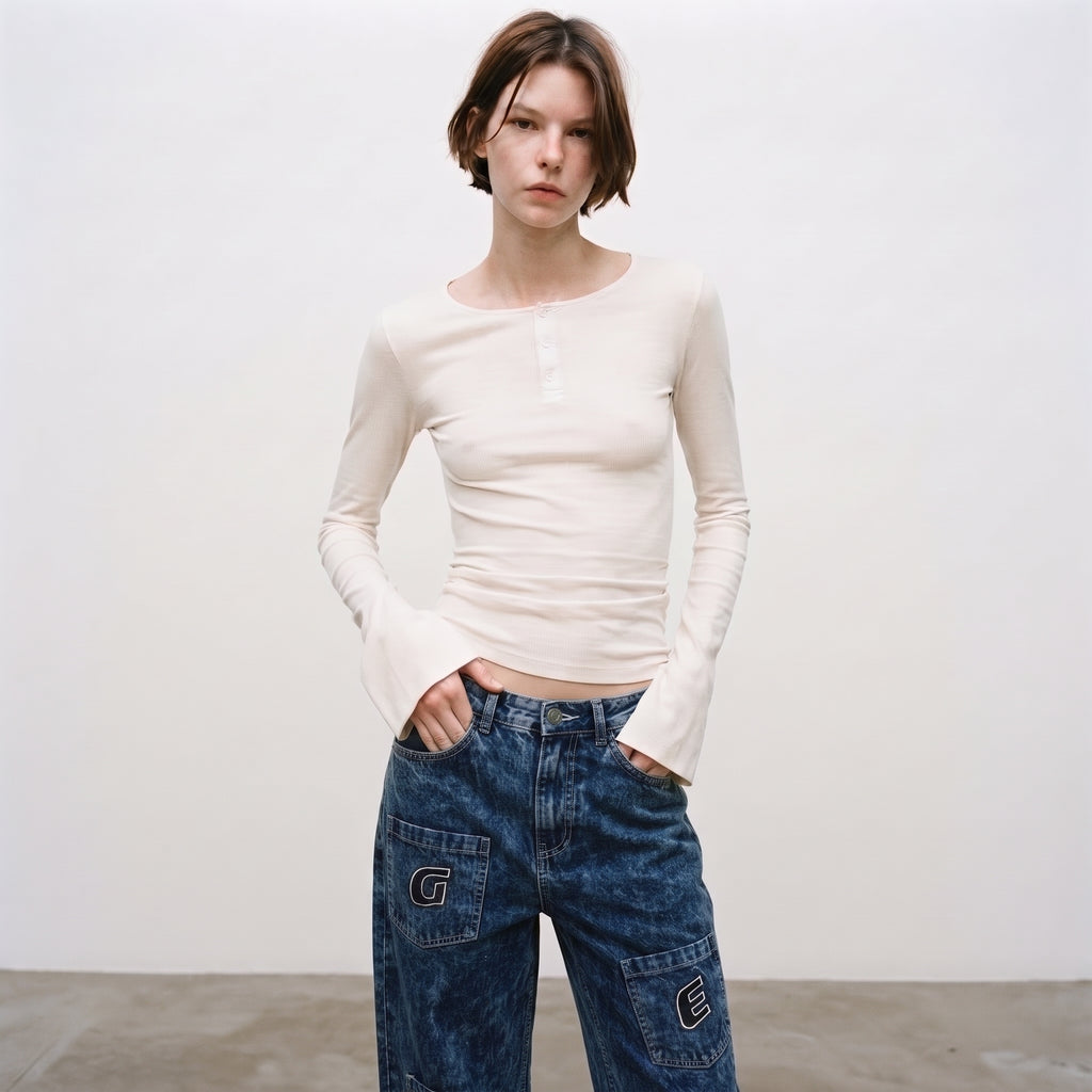 LVD Women's Multi-Pocket Letter Patch Baggy Skate Jeans
