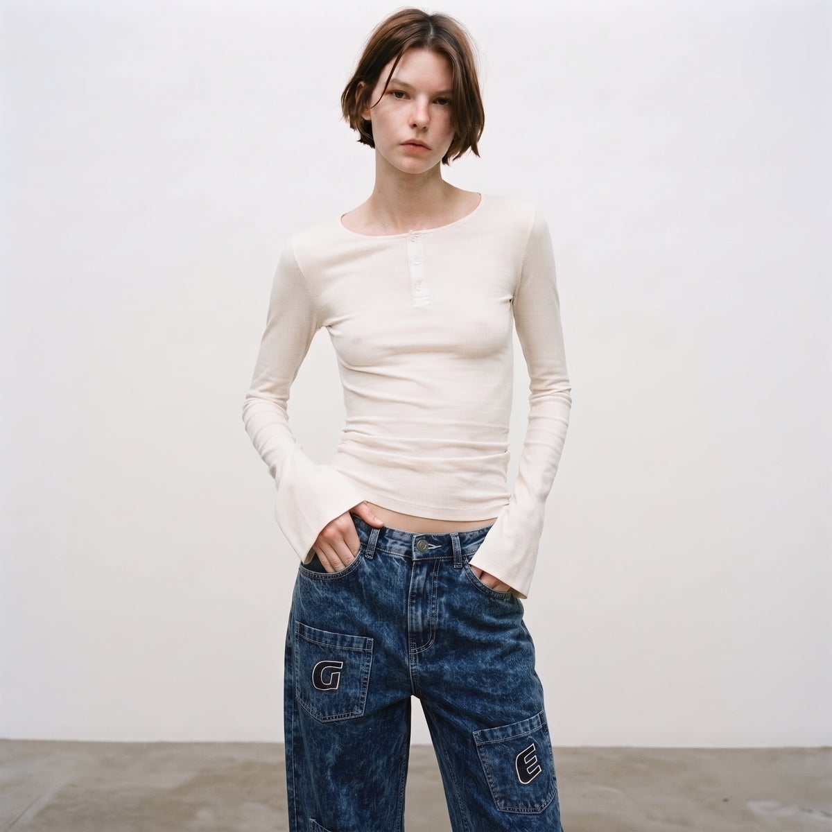 LVD Women's Multi-Pocket Letter Patch Baggy Skate Jeans