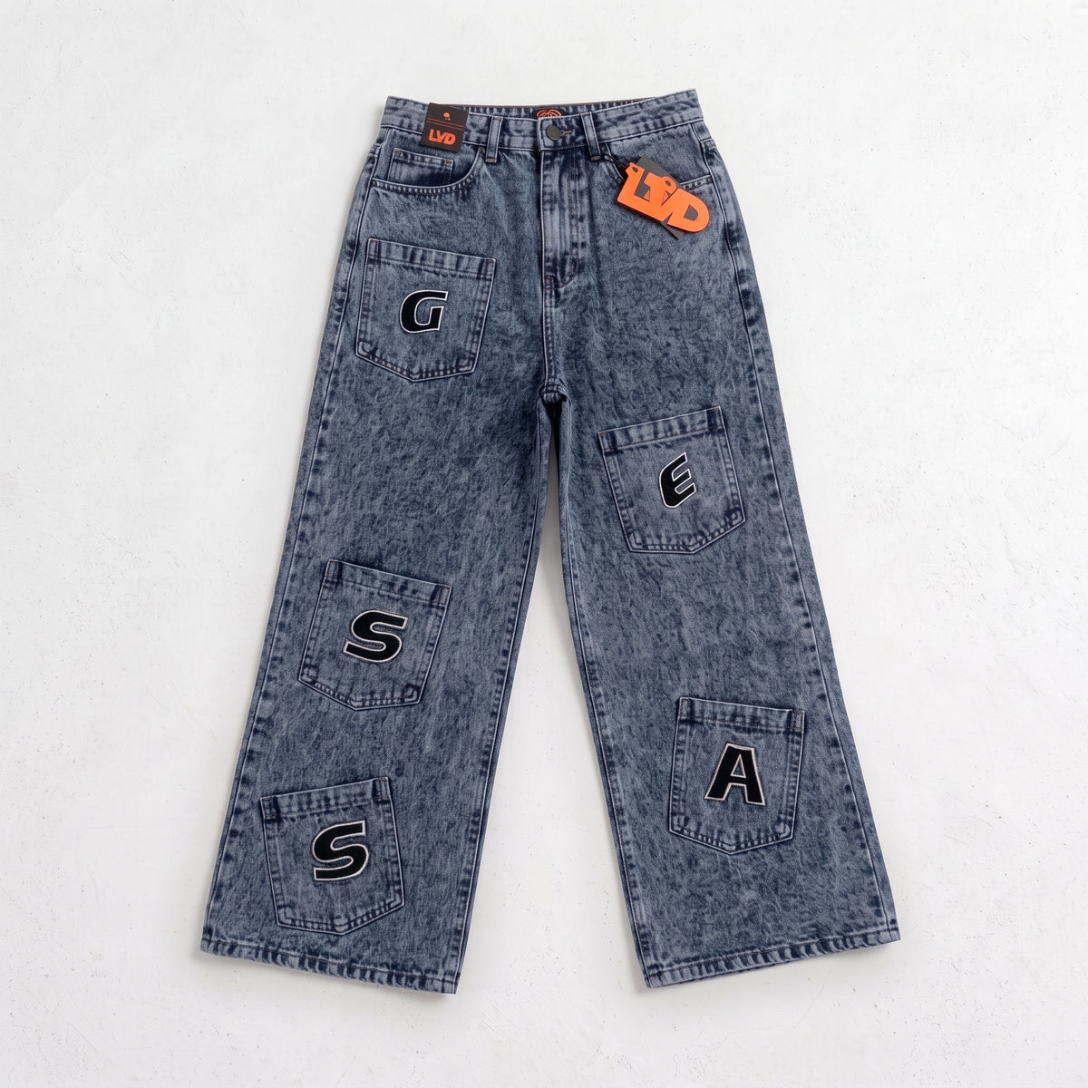 LVD Women's Multi-Pocket Letter Patch Baggy Skate Jeans