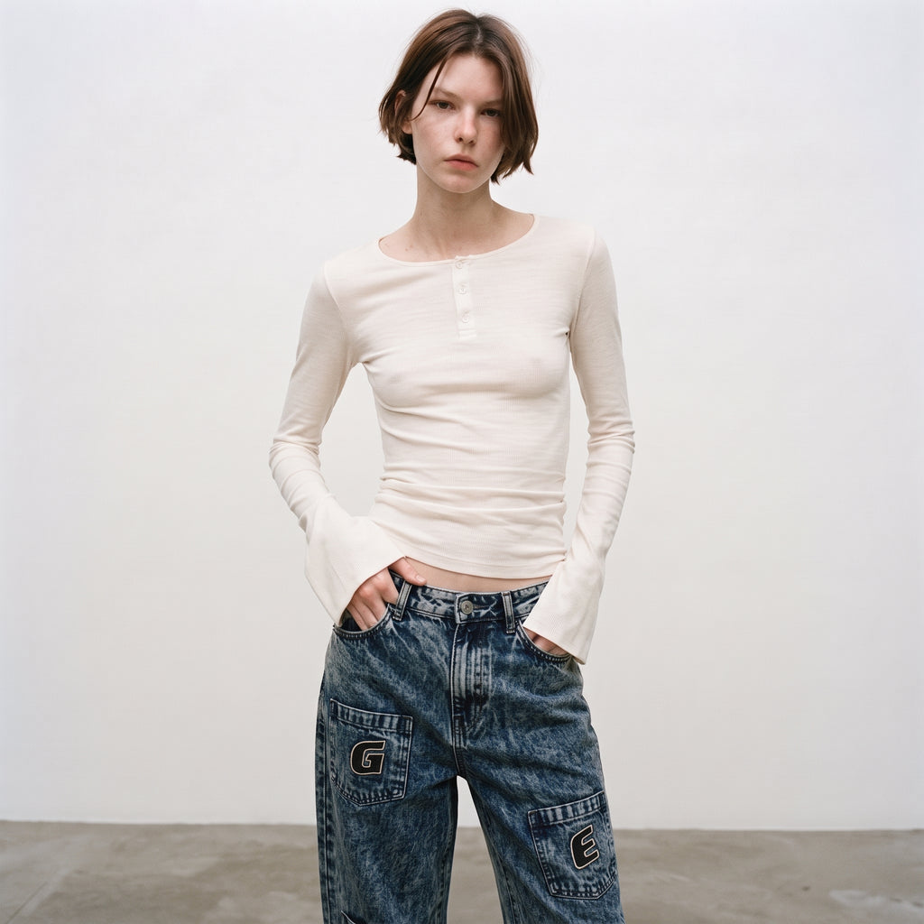 LVD Women's Multi-Pocket Letter Patch Baggy Skate Jeans