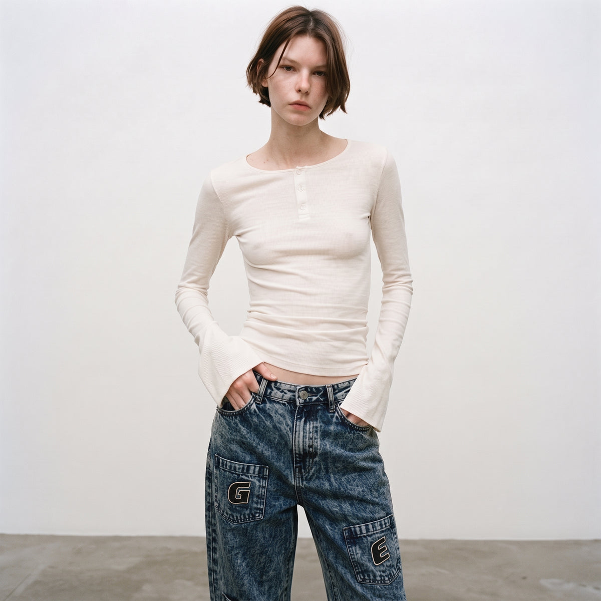 LVD Women's Multi-Pocket Letter Patch Baggy Skate Jeans